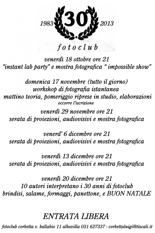 Fotoclub Albavilla 30 anni programma serate