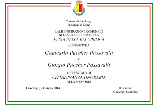 Cittadinanza Puecher Lambrugo 2 giugno 2014 (pergamena)