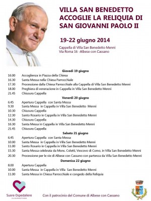 Reliquia San Giovanni Paolo II presso villa san Benedetto Albese con Cassano giugno 2014