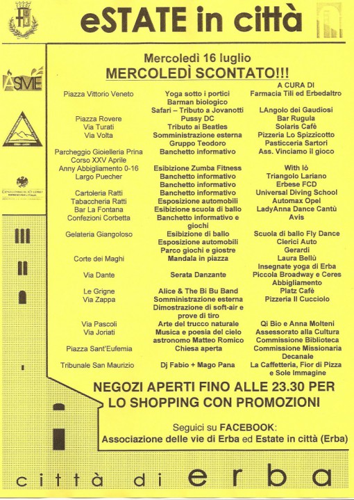 Programma mercoledi 16 luglio 2014 Erba