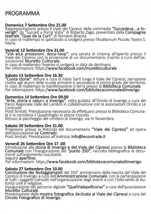 viale dei cipresso programma