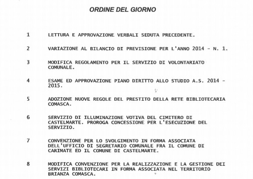 Consiglio comunale Castelmarte ottobre 2014