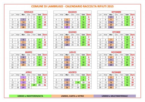 calendario raccolta rifiuti Lambrugo 1