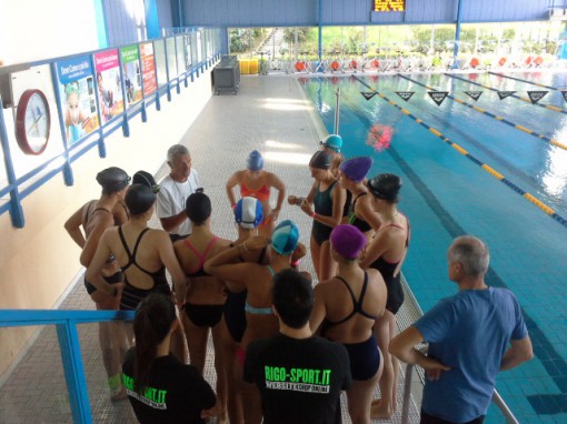 Coach e ragazze piscina