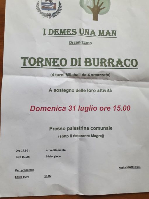 Locandina torneo di burraco organizzato da i dames una man